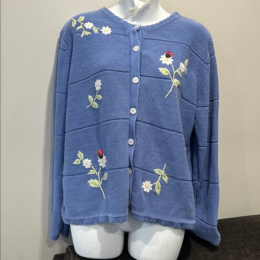 Classic Elements Blue Cardigan Ladybug Daisy Deco… - image 1